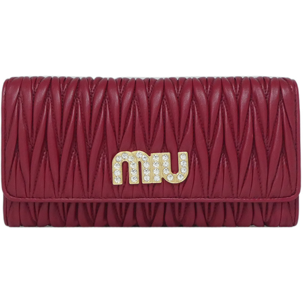 Miu Miu Matelasse Crystal Wallet Ruby Red Sheep L… - image 1